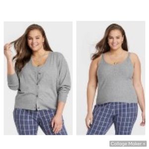 A New Day | Women's Button-Front Fine Gauge Ribbed Cardigan AND Tank  | 1X Gray
